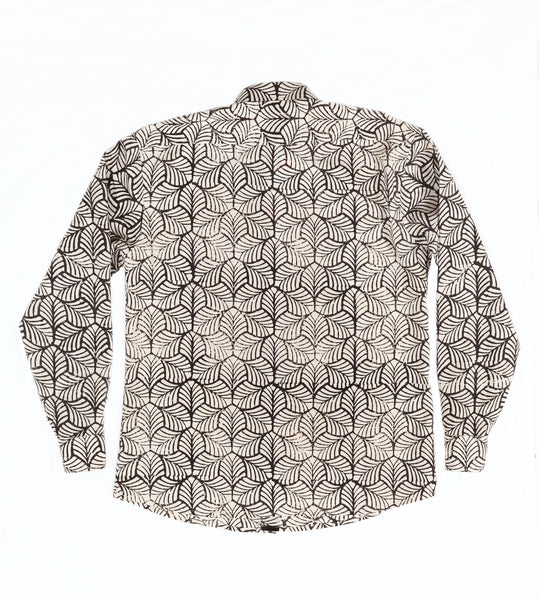 Long Sleeve Shirt with Natural Dye - Mosaic Motif Hand-Blockprinted Cotton