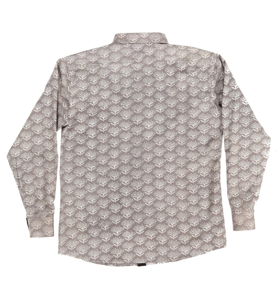 Long Sleeve Shirt with Natural Dye - Flowers Motif Hand-Blockprinted Cotton