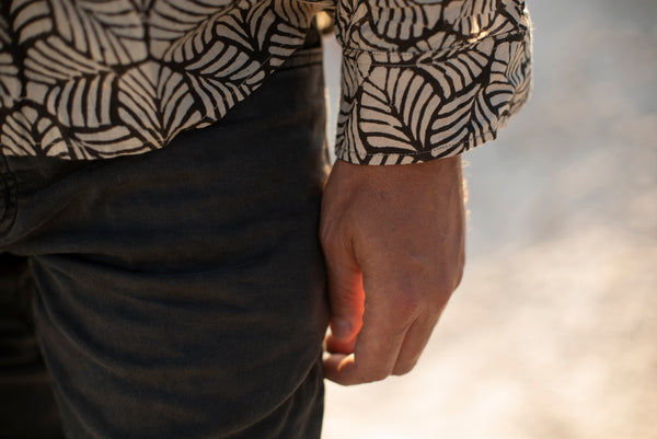 Long Sleeve Shirt with Natural Dye - Mosaic Motif Hand-Blockprinted Cotton
