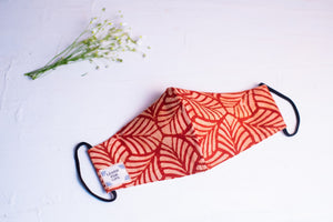 Round Face Mask with Natural dye - Red Mosaic Motif Hand-Block Printed Cotton