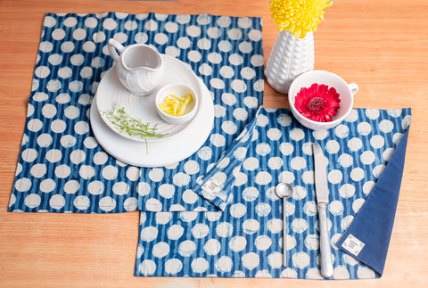 Table Set with Natural Dye- Dots Motif Hand Block Printed Cotton